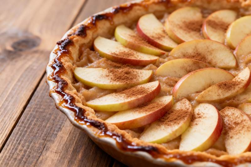 苹果派特写木质桌面图片