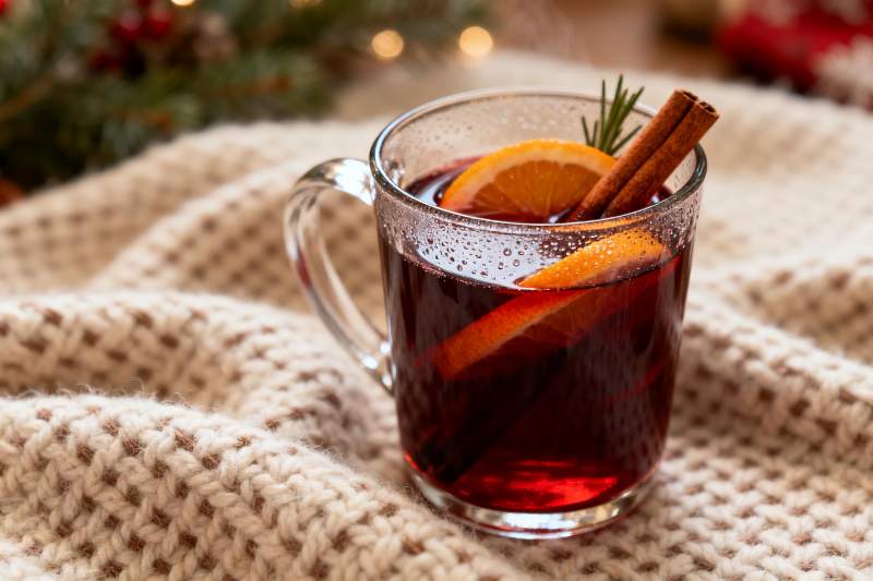 温暖冬日热饮配橙片肉桂图片