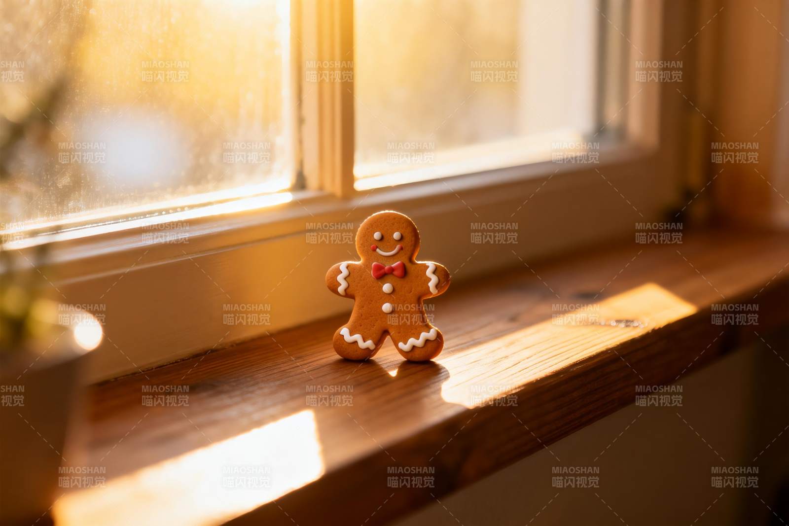 姜饼人窗台沐浴阳光图片