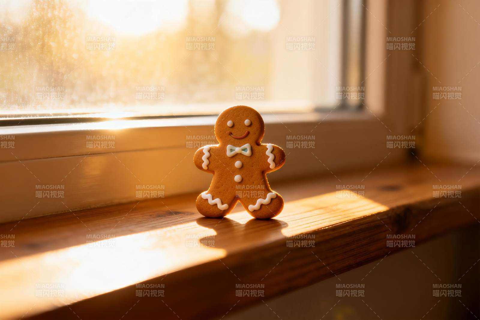 姜饼人窗台沐浴阳光图片