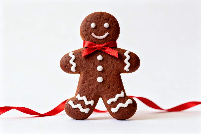 圣诞姜饼人配红色丝带图片