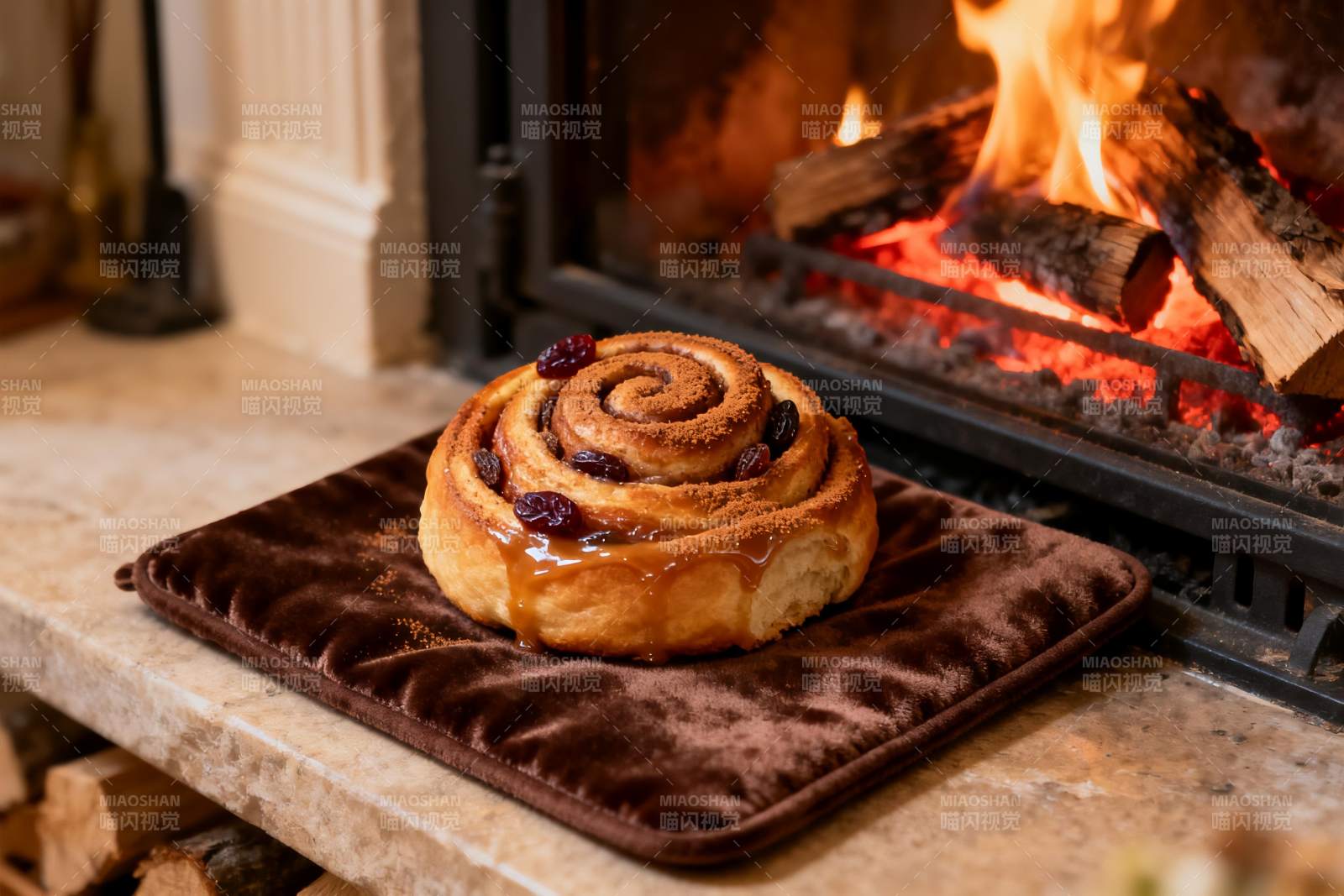 烤肉卷饼旁的壁炉火焰图片