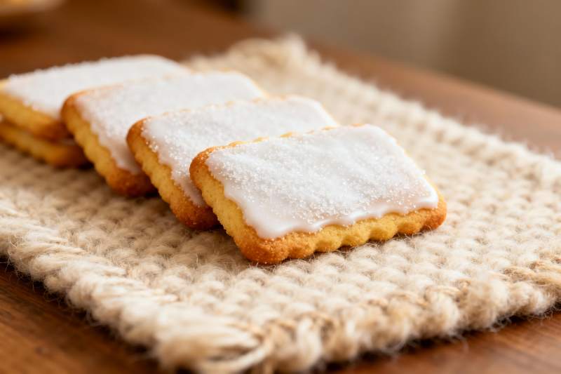 饼干摆放在编织布上图片