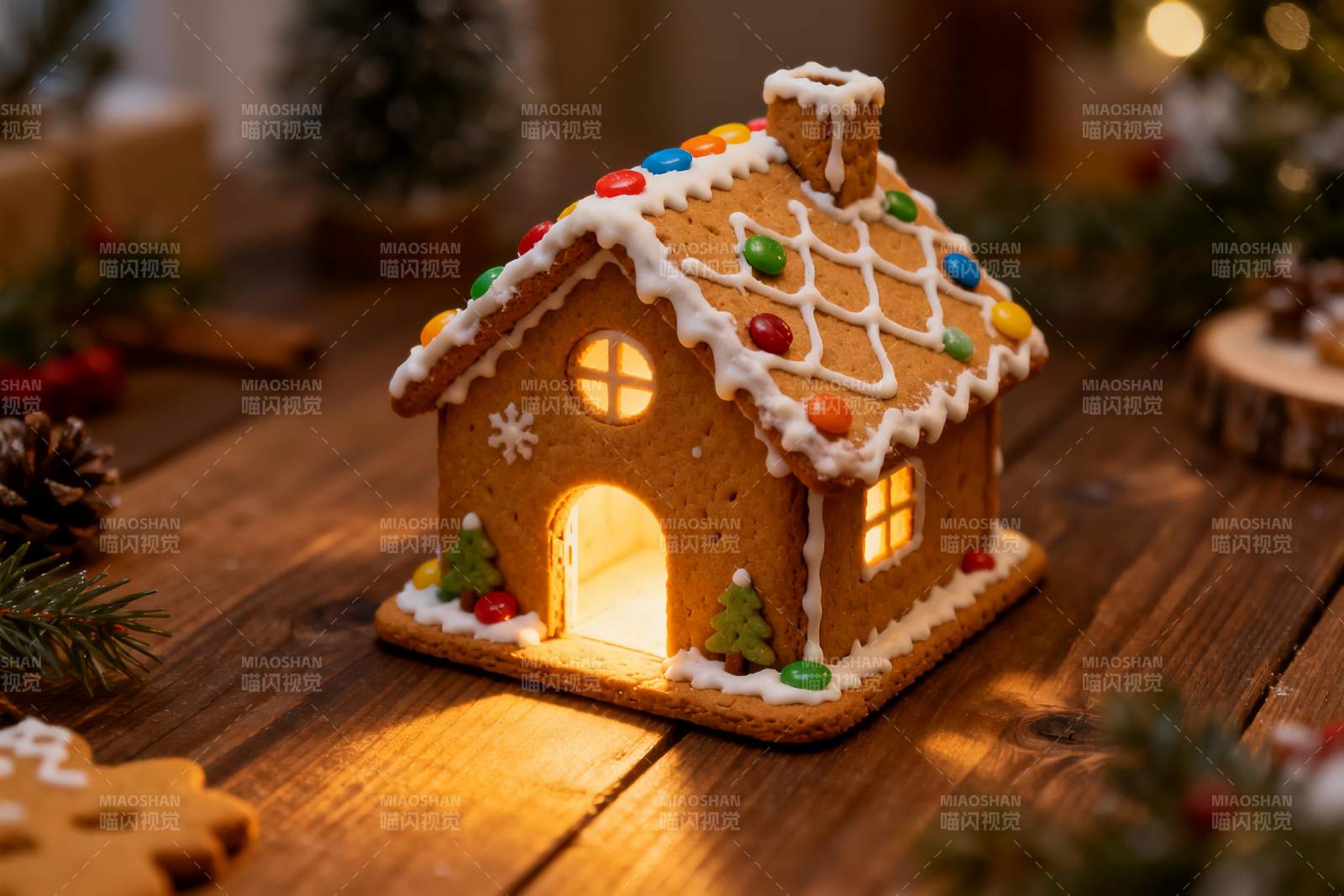圣诞姜饼屋灯光装饰图片