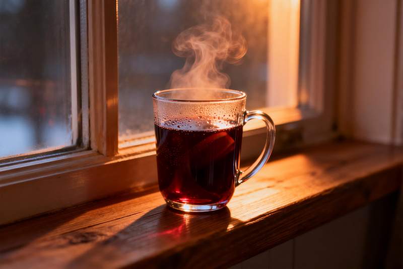 窗边热饮蒸汽袅袅图片