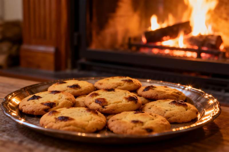 壁炉前的饼干温暖诱人图片