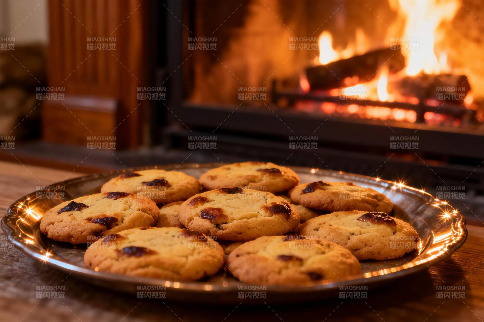壁炉前的饼干温暖诱人图片