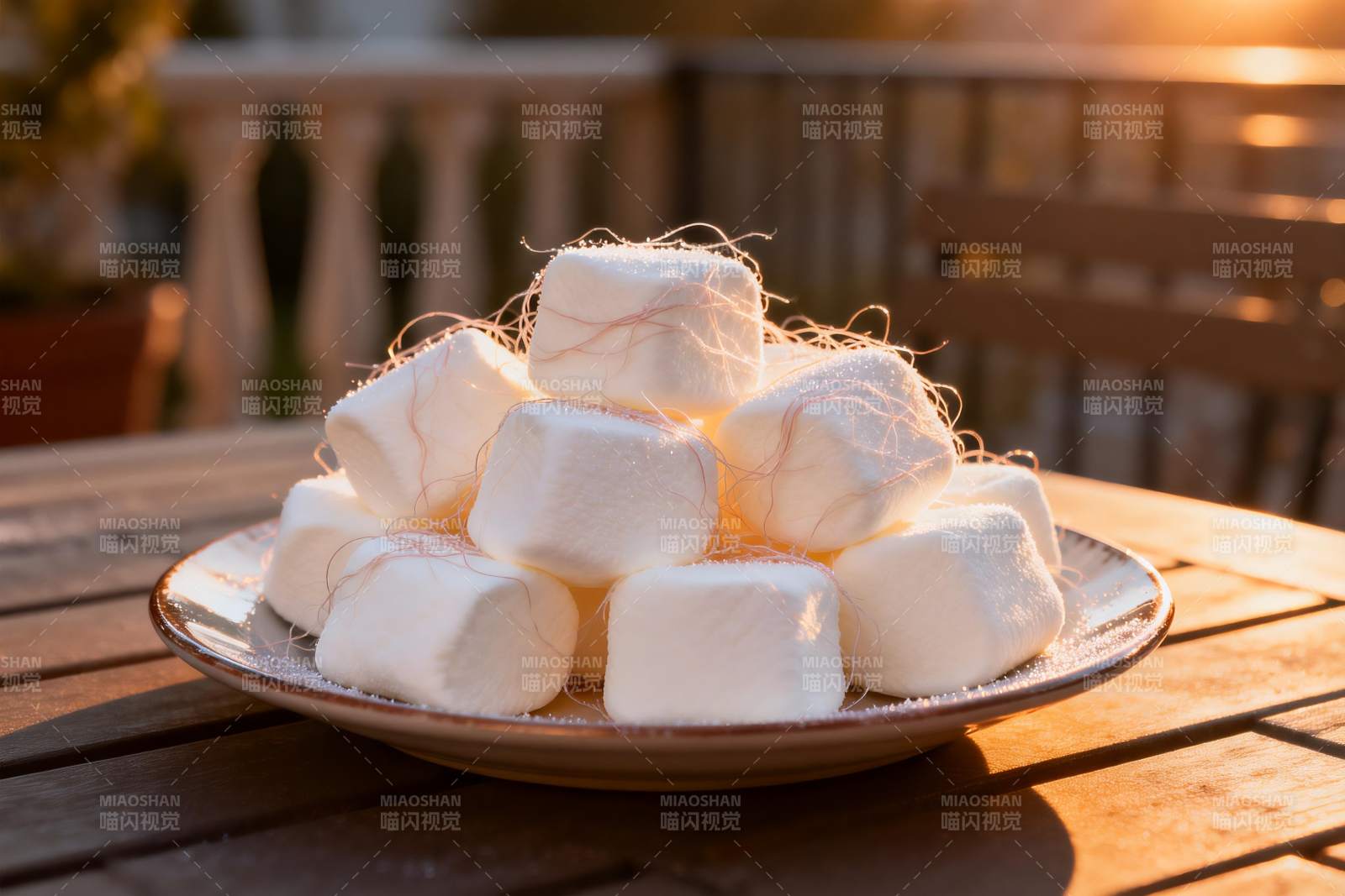 夕阳下的白色棉花糖图片