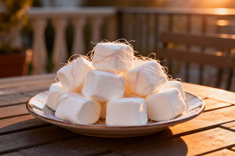夕阳下的白色棉花糖图片