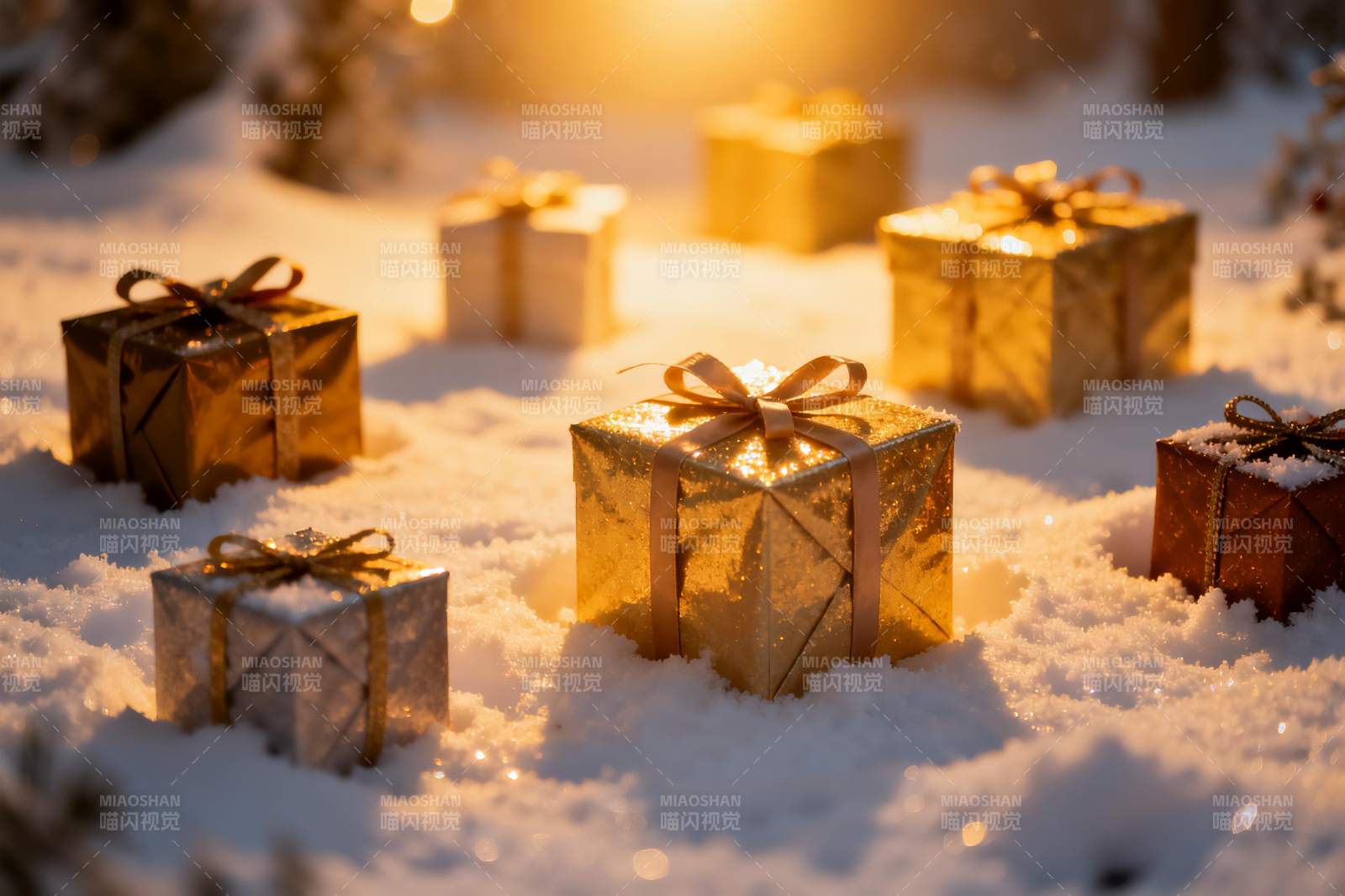 雪地礼盒冬日温馨场景图片