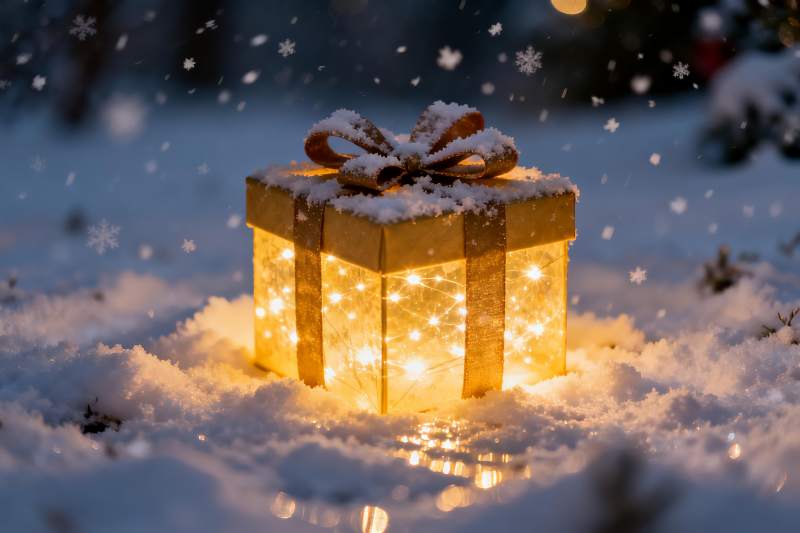 雪地发光礼盒节日氛围浓厚图片