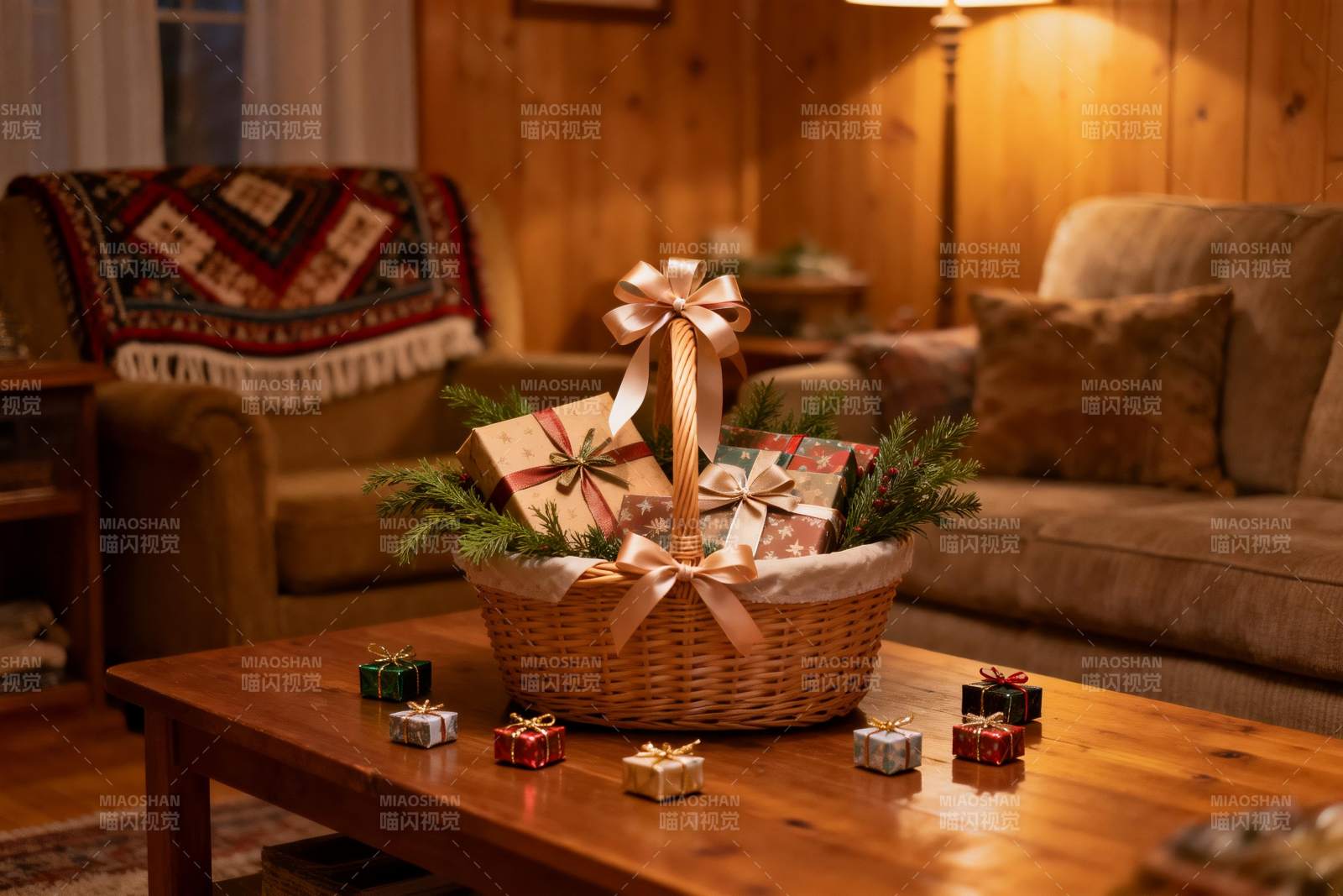 温馨客厅节日礼物篮图片