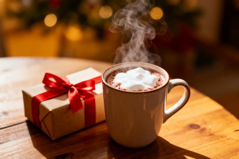 热饮与礼物共度温馨时光图片