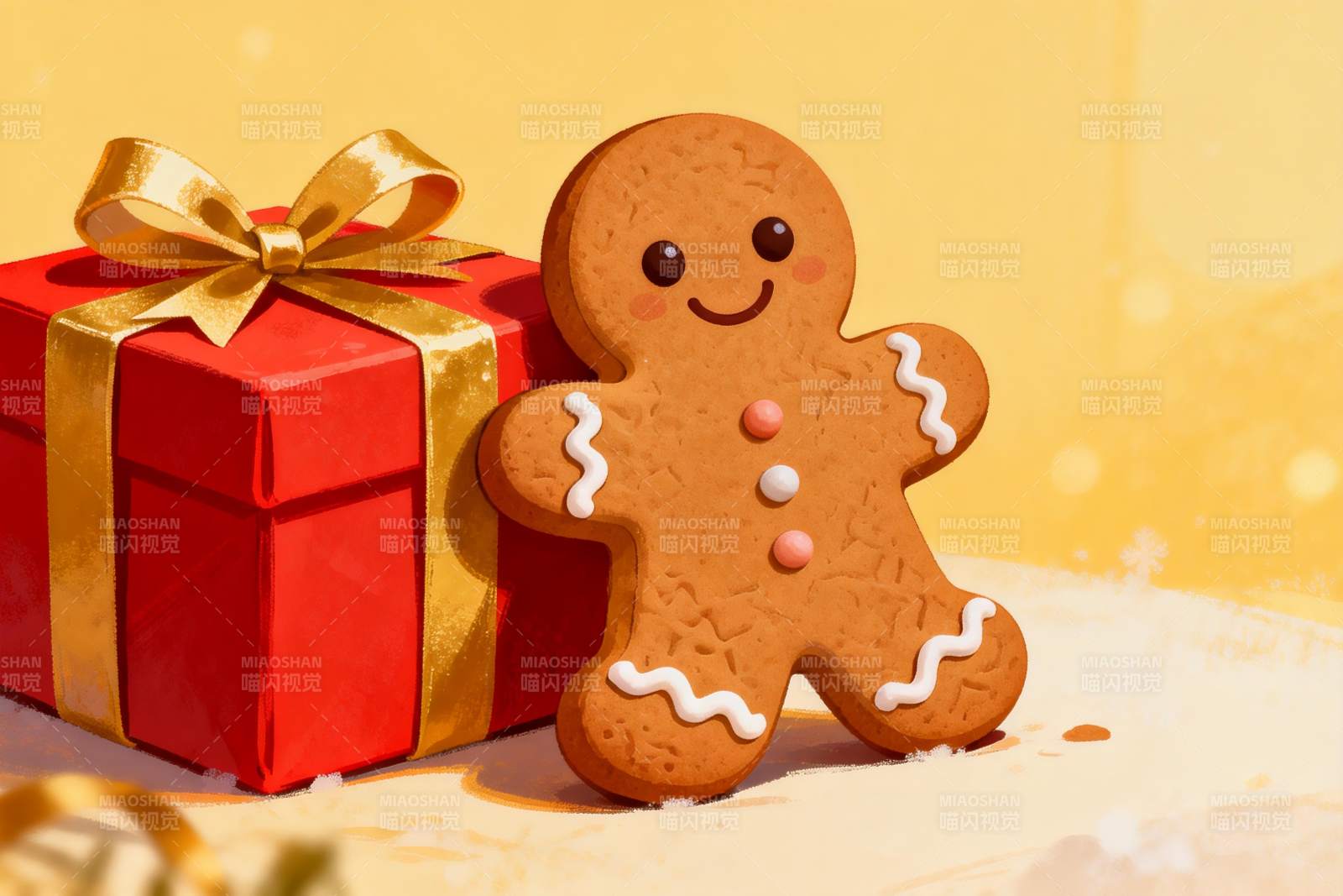 圣诞姜饼人与红色礼盒图片