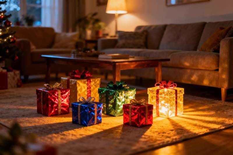 温馨圣诞夜客厅礼物场景图片