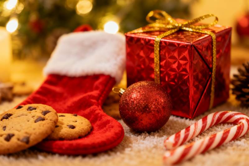 圣诞礼物饼干与糖果摆拍图片