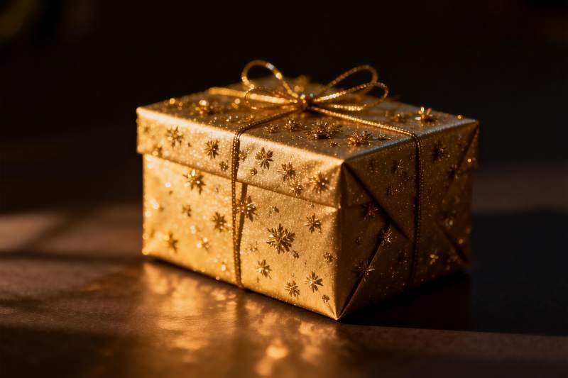 金色礼盒星光点缀精美包装图片