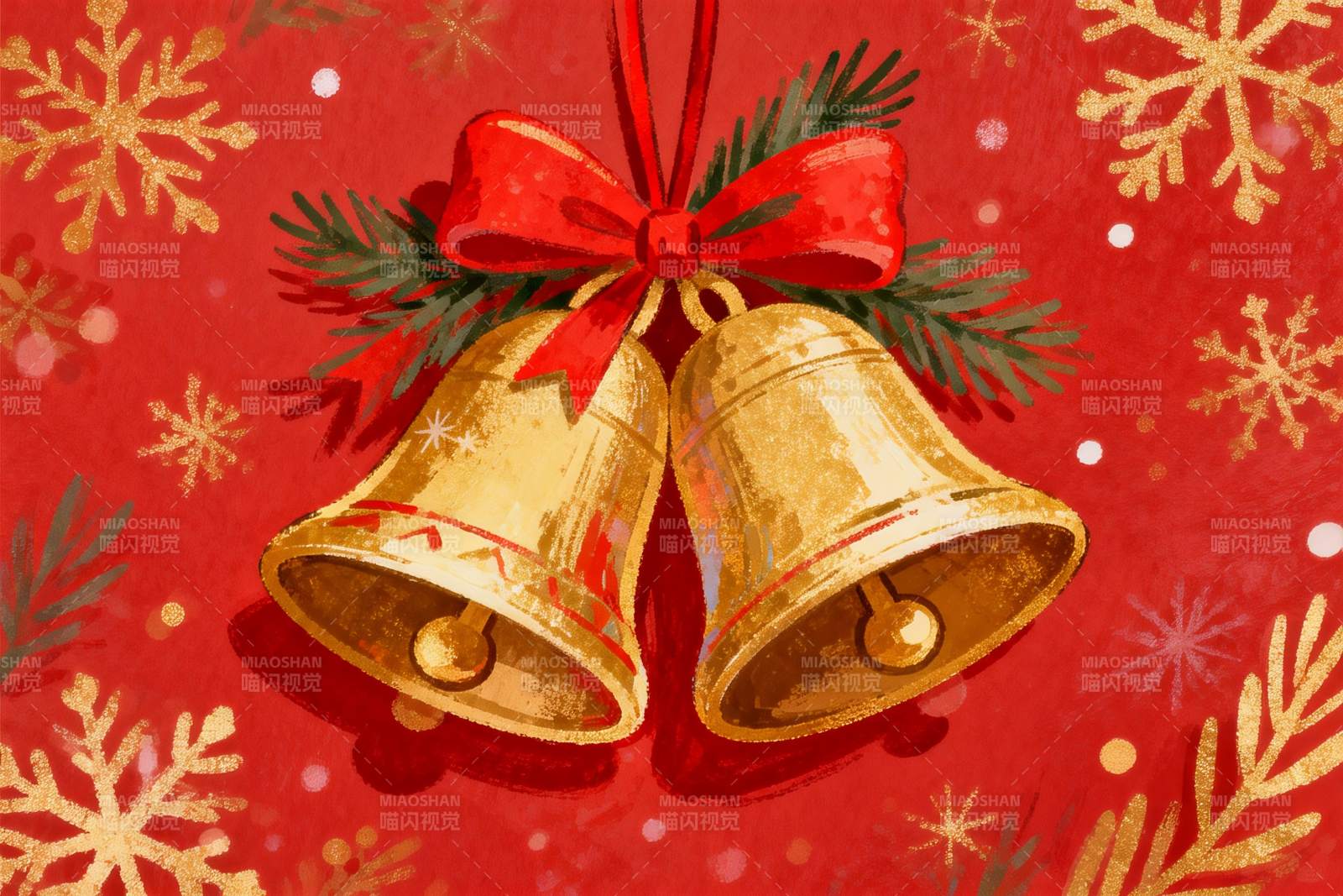 圣诞铃铛与雪花装饰图案图片