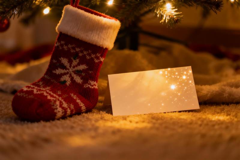 圣诞袜与卡片温馨静物图片