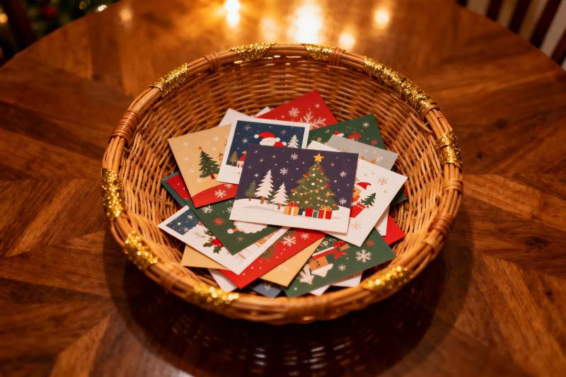 编织篮内圣诞贺卡集图片