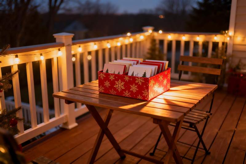 圣诞装饰的户外露台夜景图片