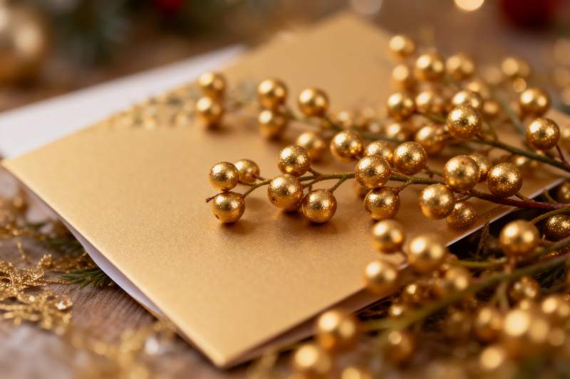 金色浆果装饰的节日贺卡图片