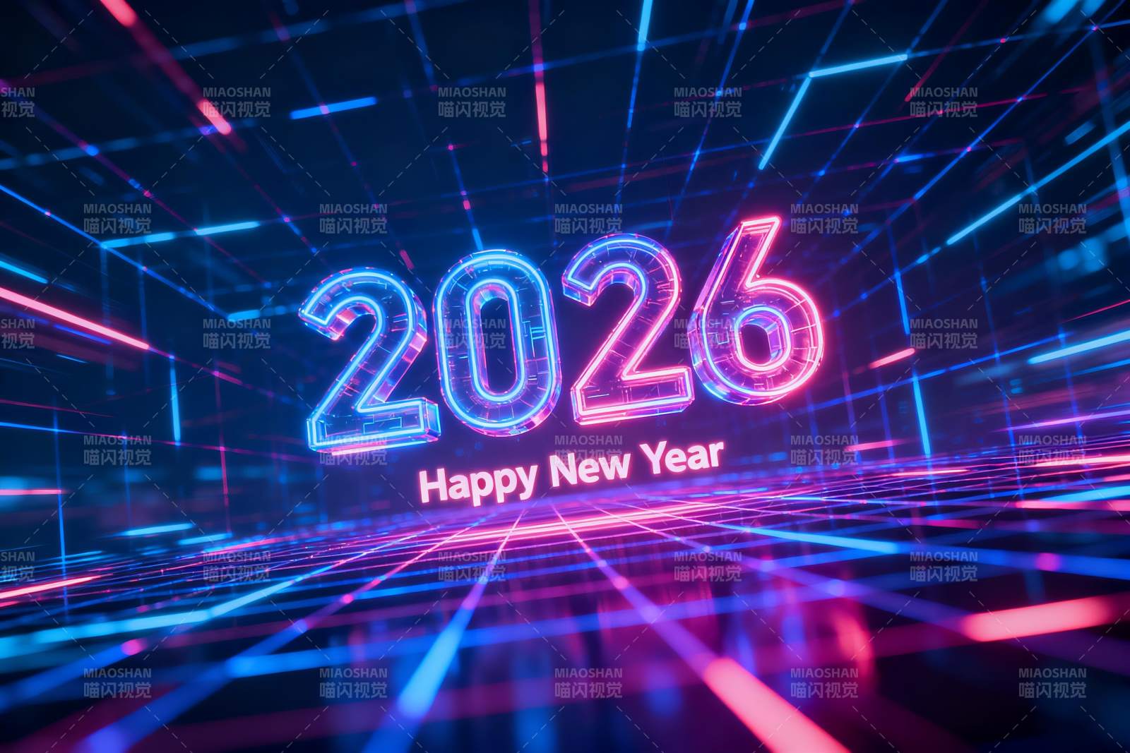 2026新年霓虹灯数字艺术设计图片