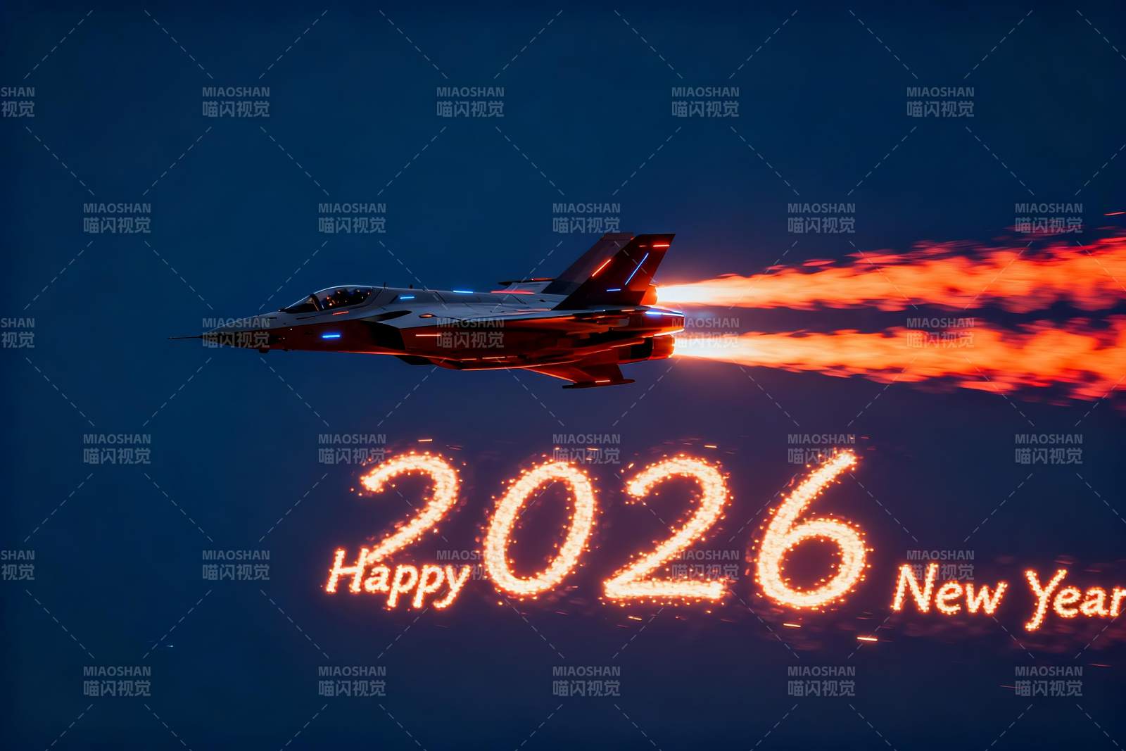 战斗机夜空飞行庆祝新年图片