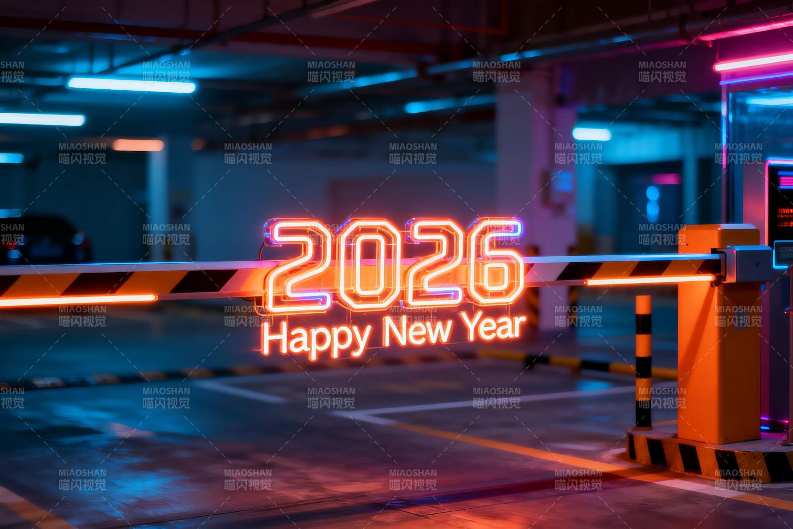 停车场新年霓虹灯装饰图片