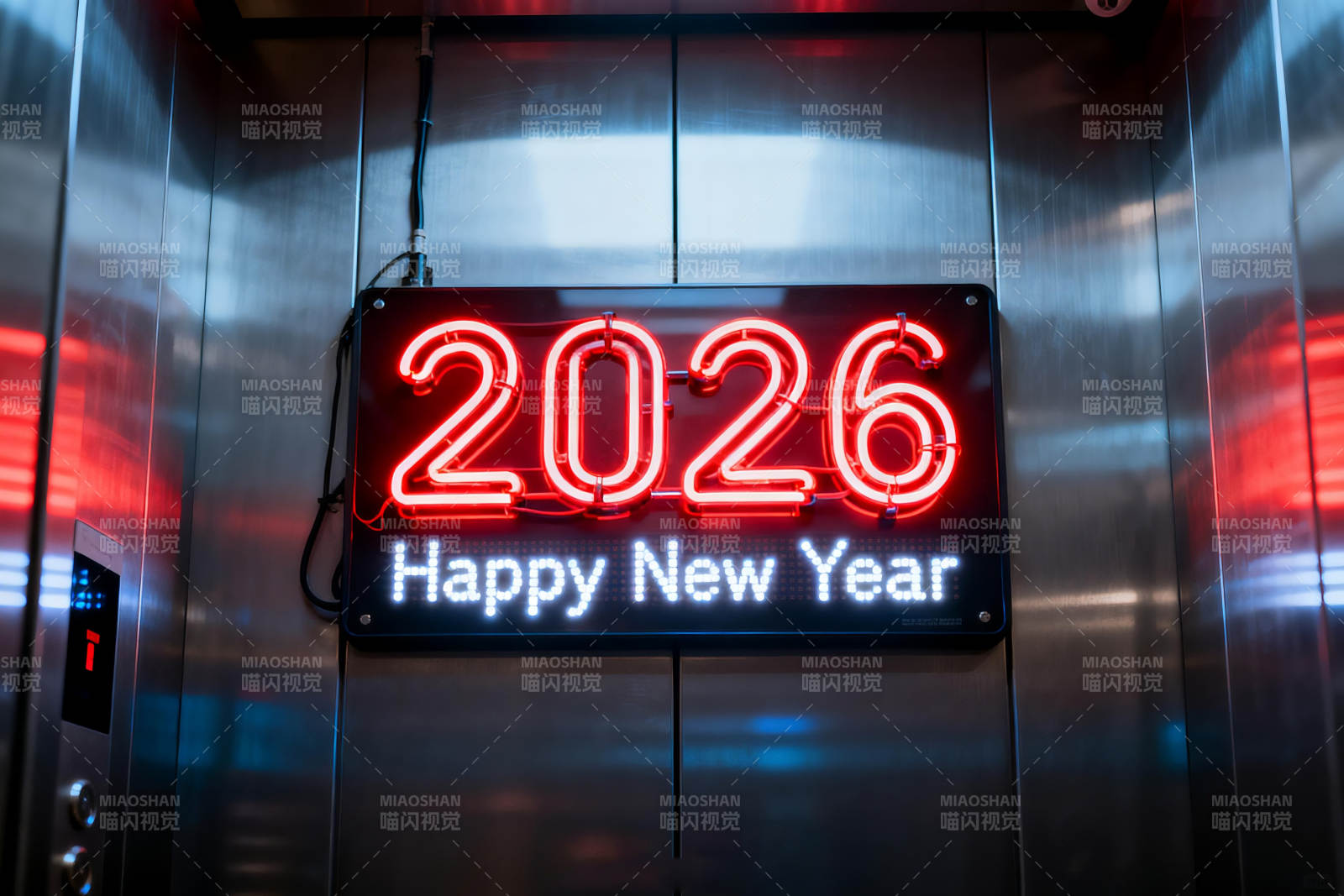 电梯内新年霓虹灯装饰图片