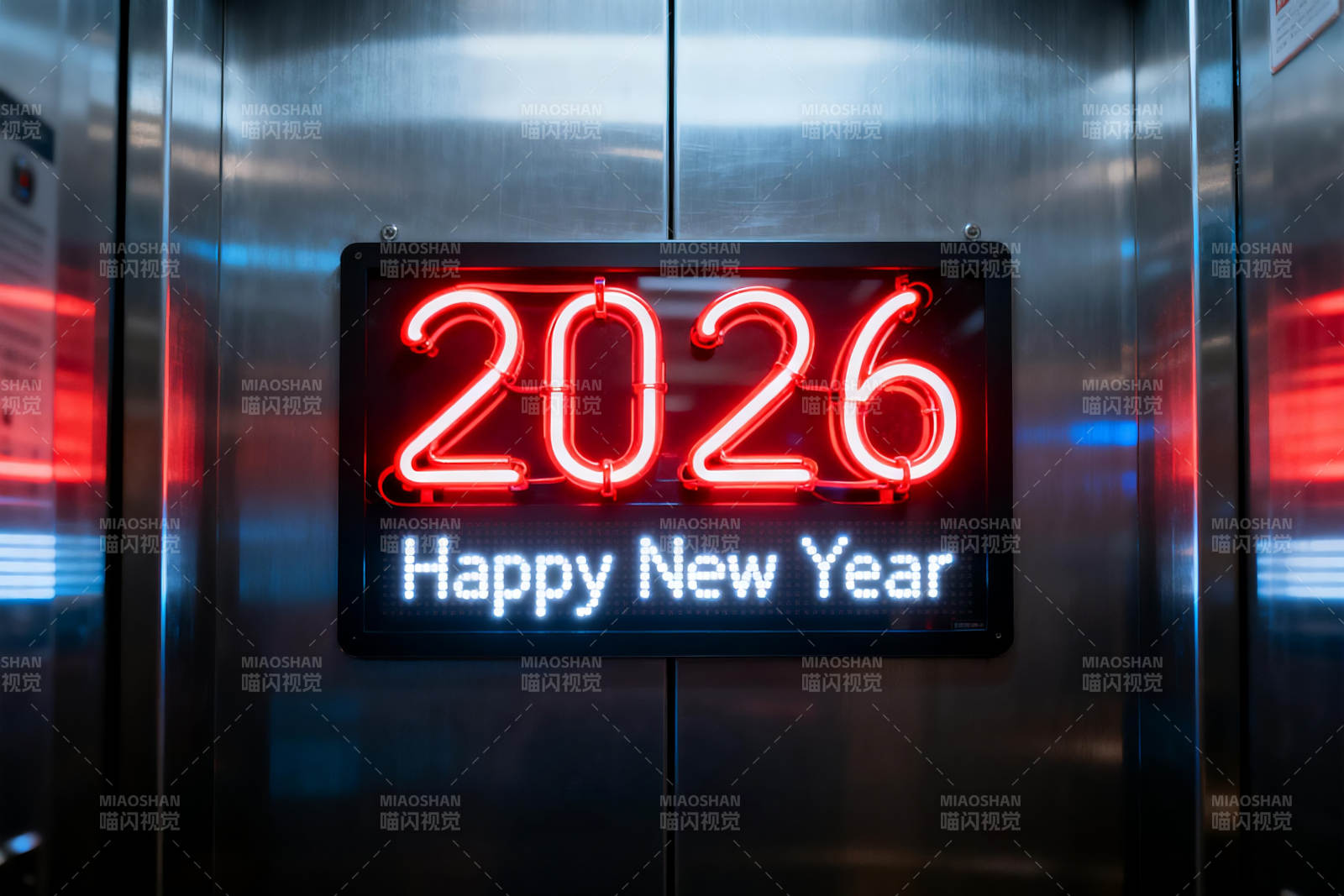 电梯内新年霓虹灯牌庆祝2026图片