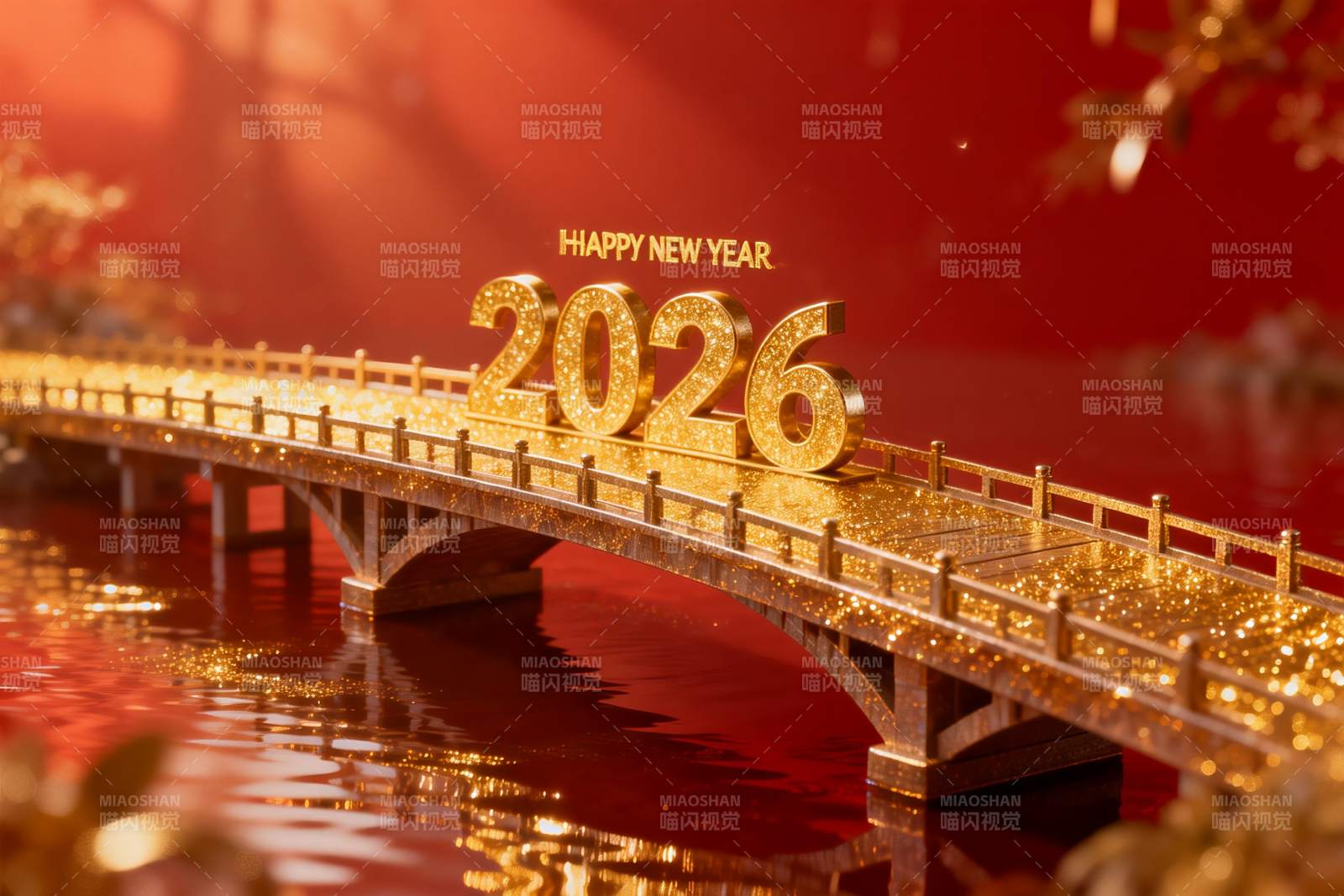 金色桥梁新年装饰2026图片