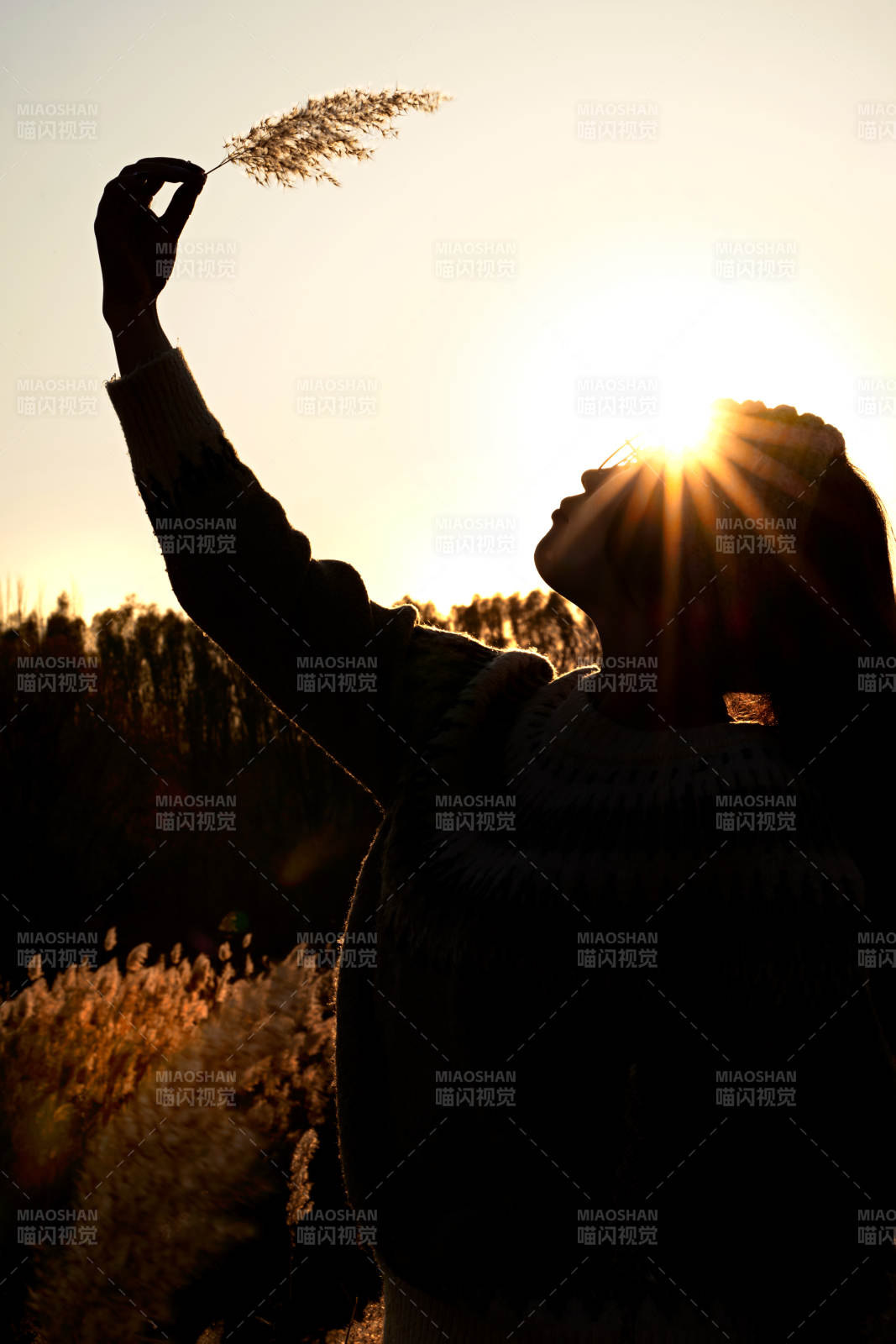 深秋的午后在郊外荒野拍照的美女图片