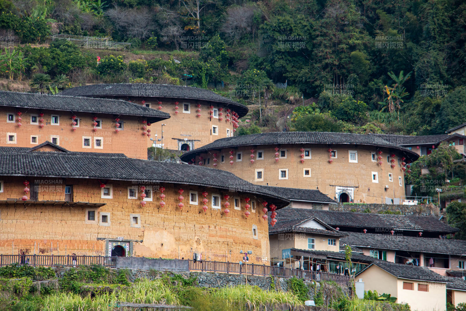福建田螺坑土楼群落山间景图片