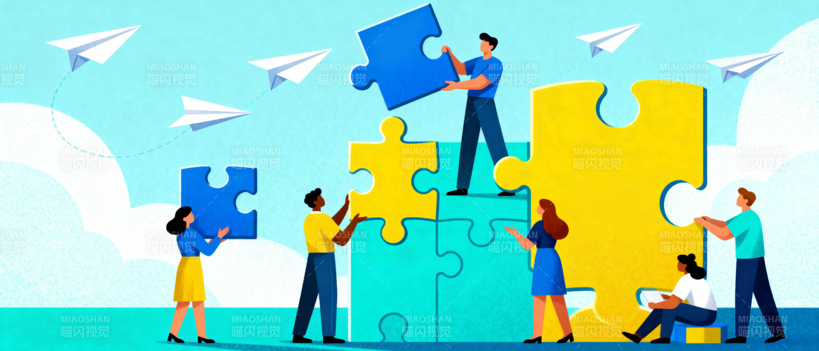 团队协作拼图图片