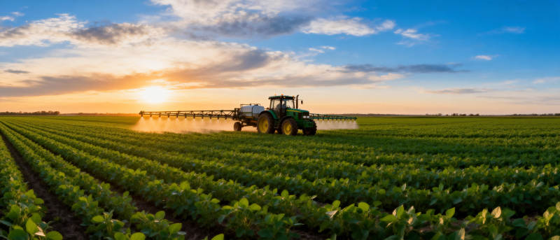 夕阳下的农田喷洒图片