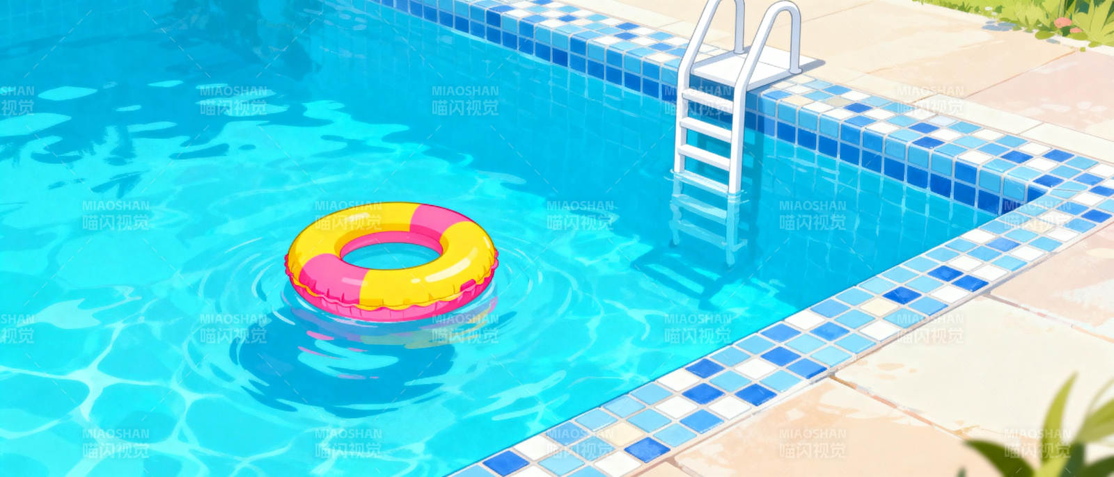 泳池中的彩色救生圈图片