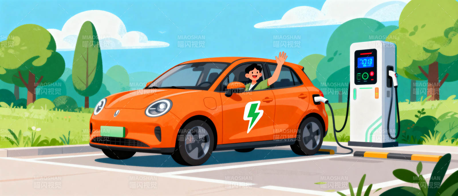 橙色电动车充电中图片