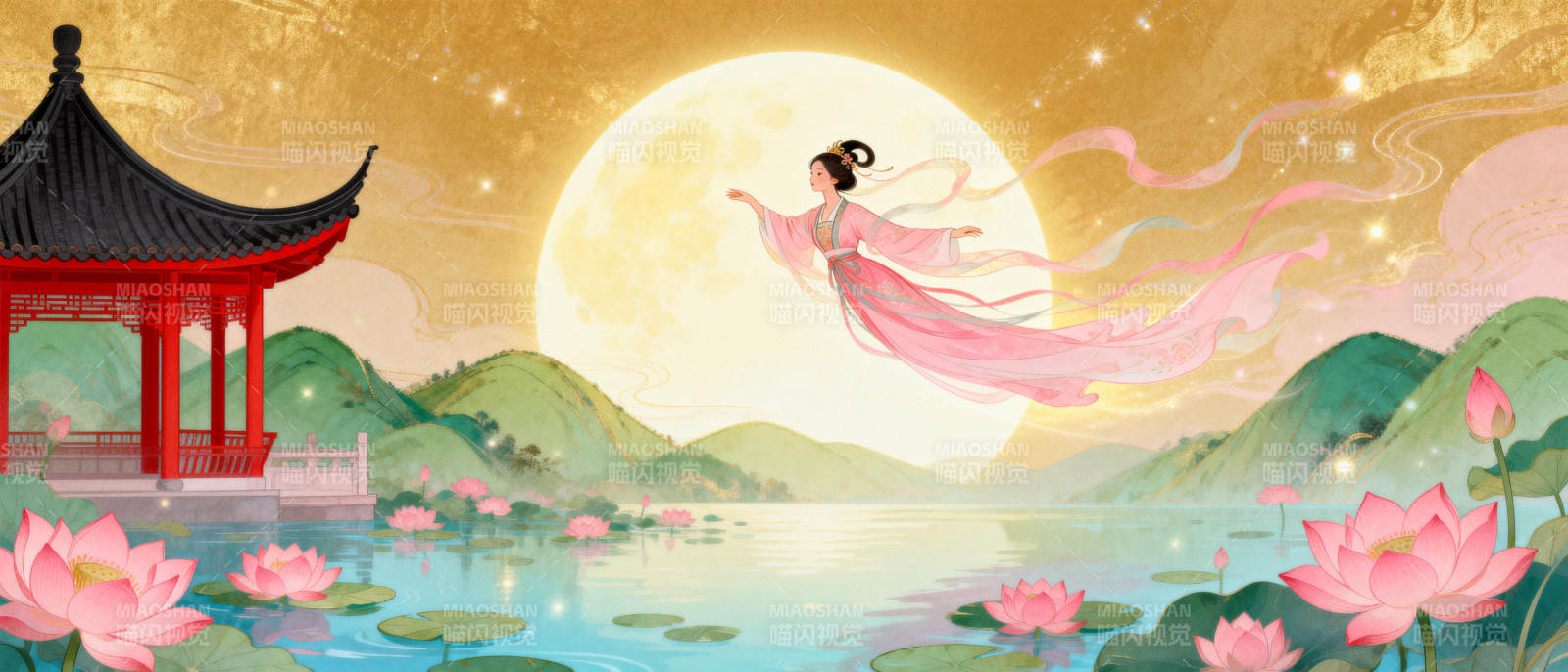 嫦娥飞天月夜图图片