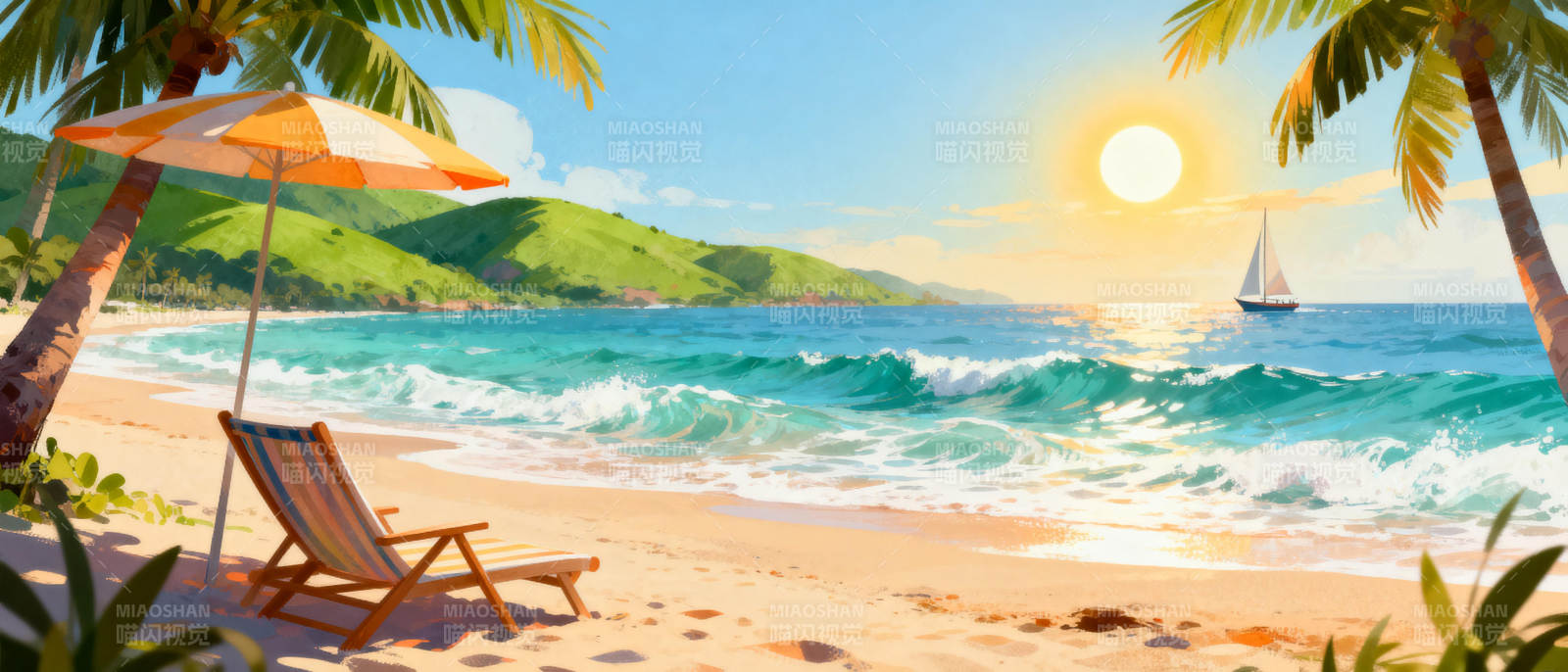 热带海滩日落美景图片