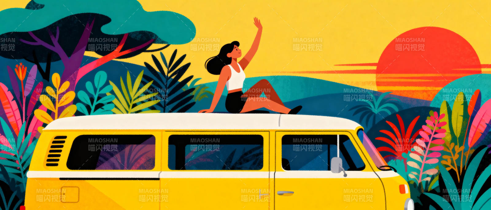 热带旅人与黄车图片