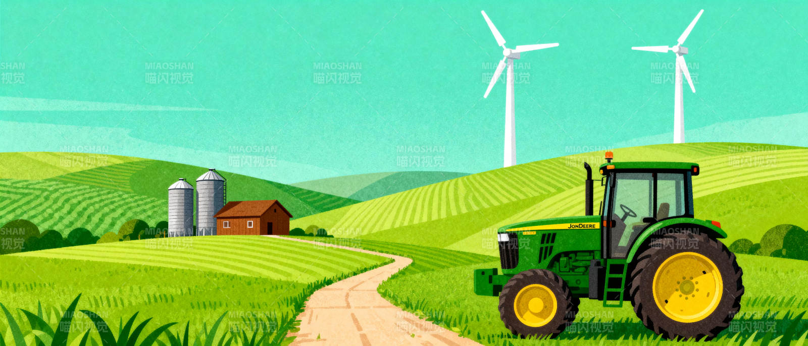 田园风光与风车图片