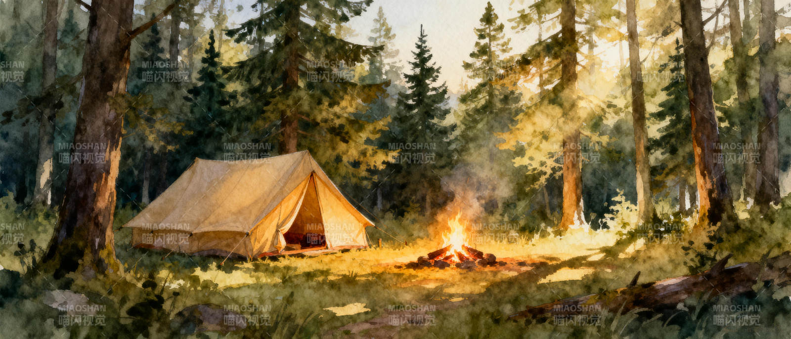 林间篝火露营图片