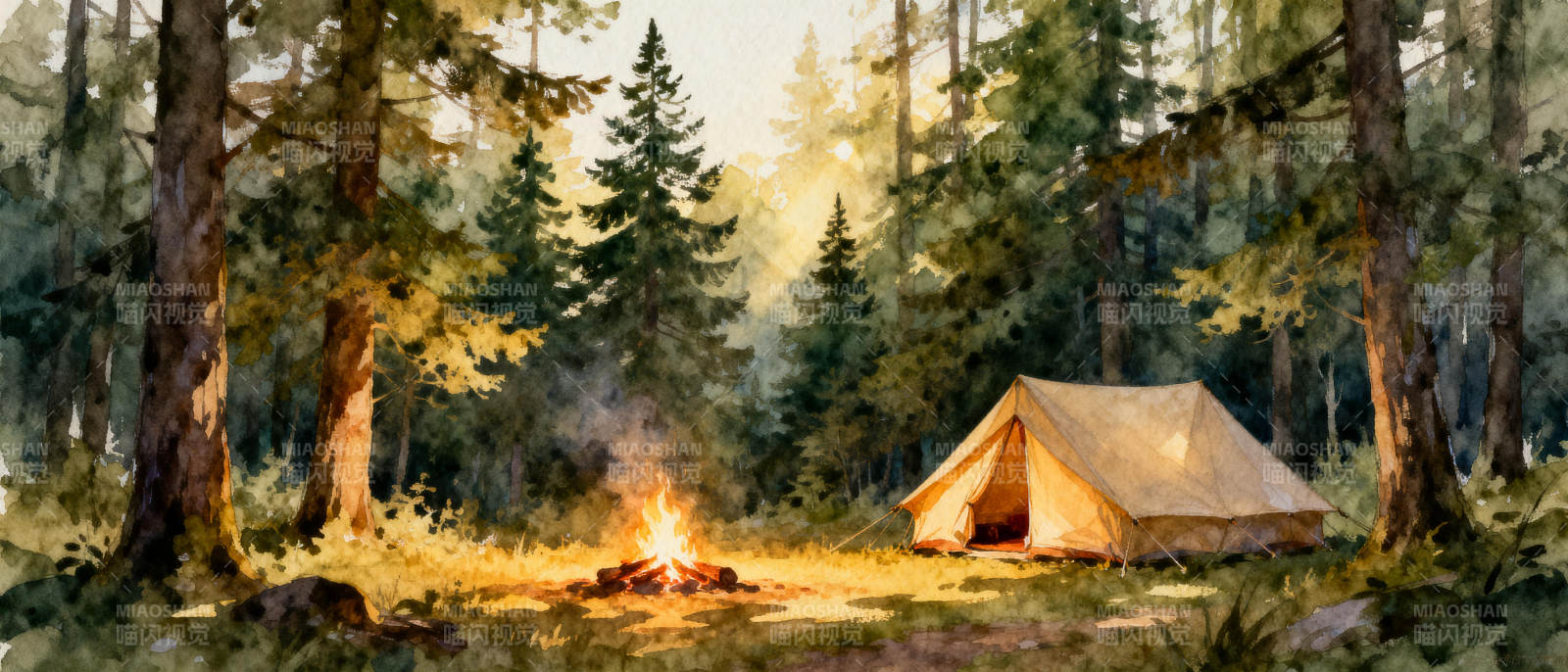 森林露营夜景图片
