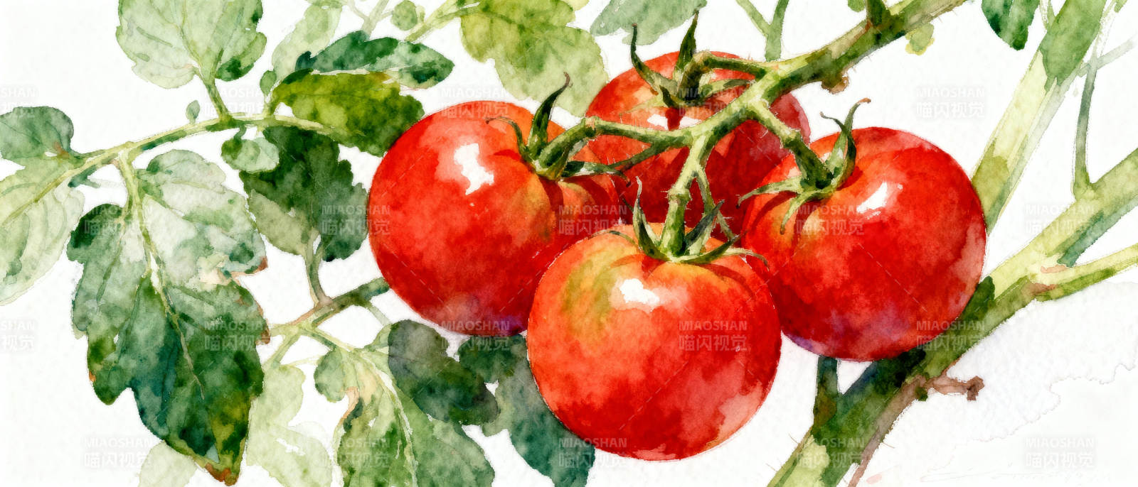 水彩番茄枝头红图片