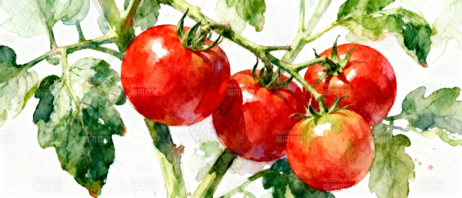 水彩番茄枝叶图图片