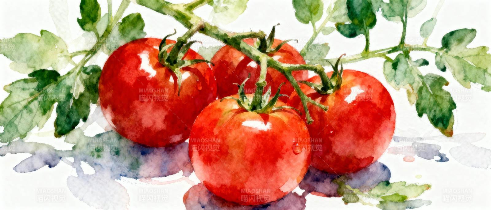 水彩番茄枝头红图片