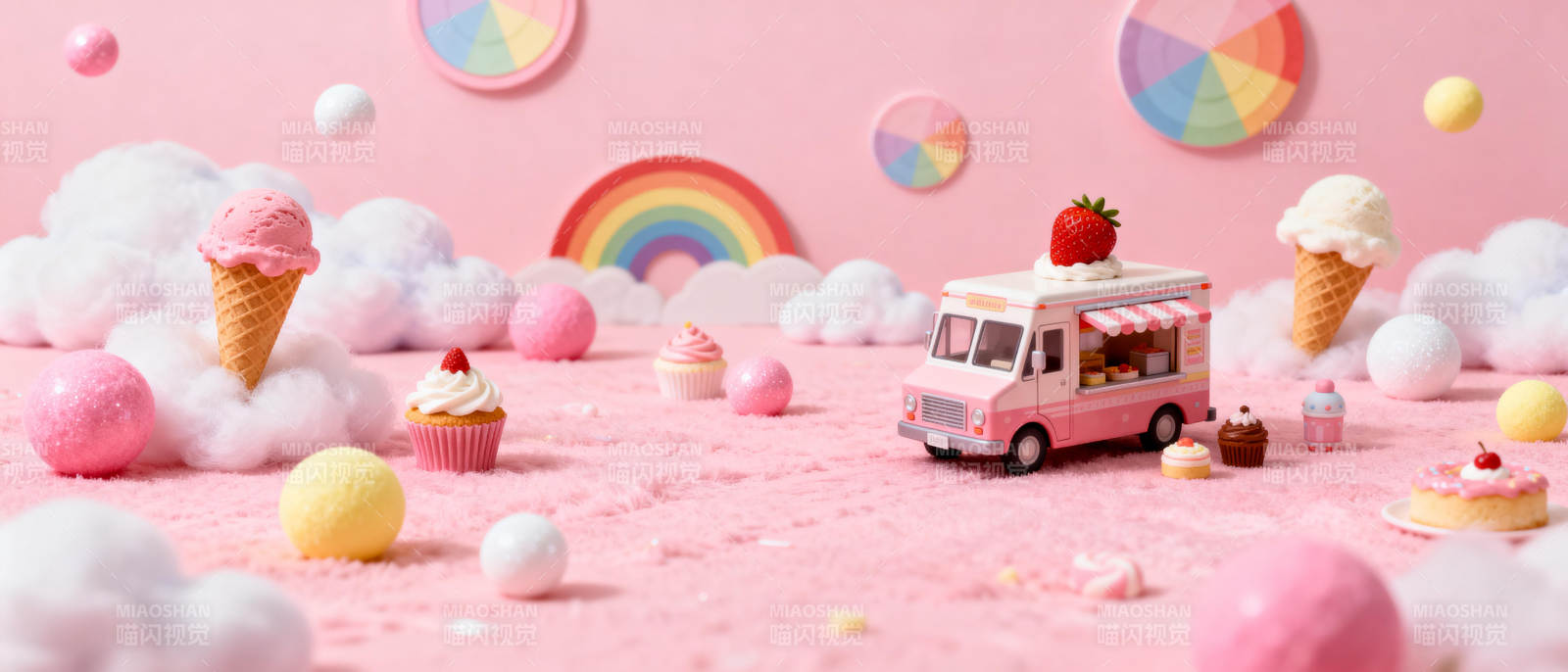 梦幻粉色冰淇淋车图片