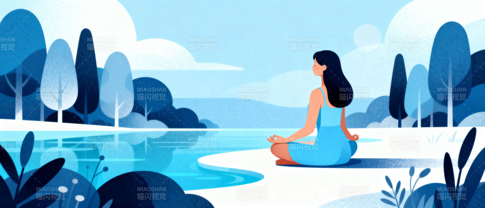 湖畔静坐冥想图片