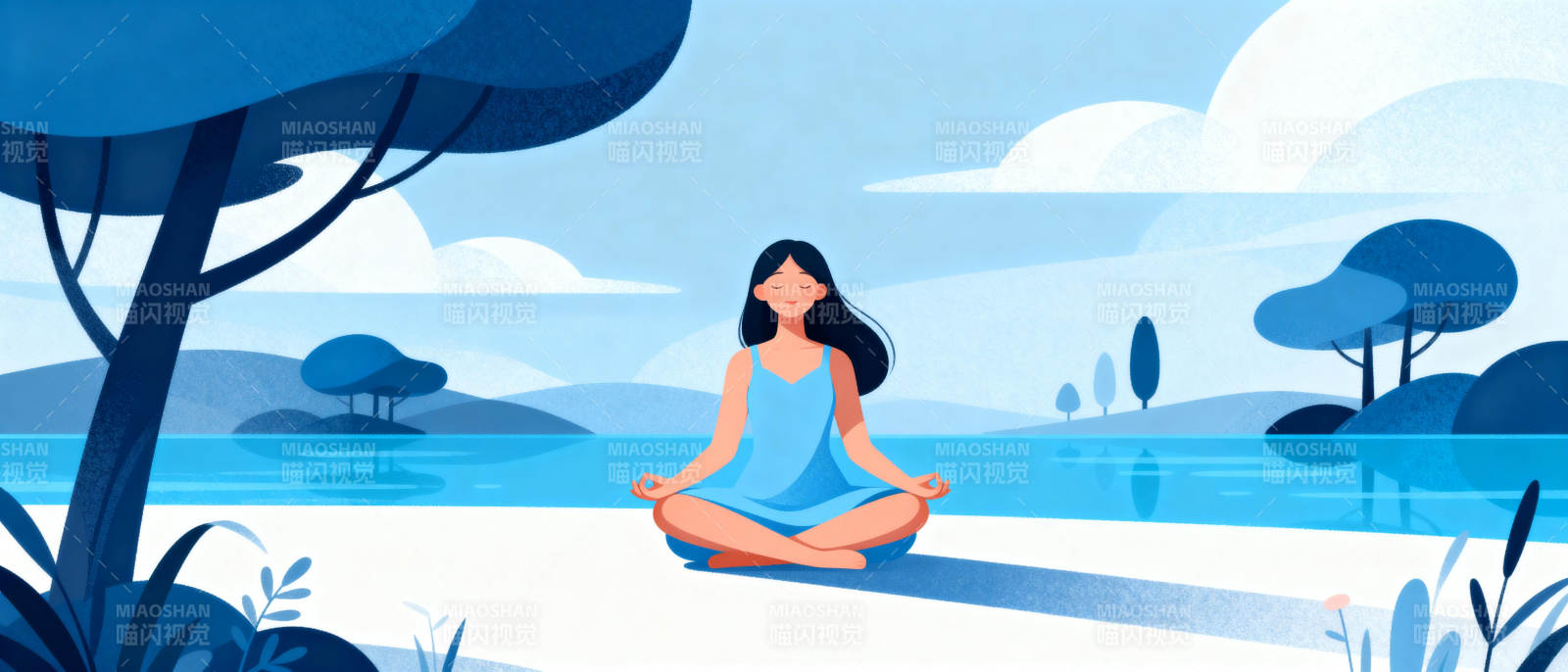 湖畔静坐冥想图片